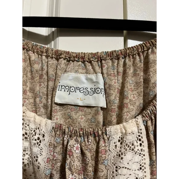 EUC Impression Floral Maxi Dress in Beige and Brown Size LG - Picture 12 of 13